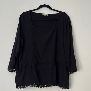 Loft Square Neck Blouse with Lace Trim